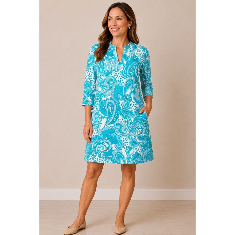 Jude Connally women's torquoise blue paisley spring summer dress v neck small